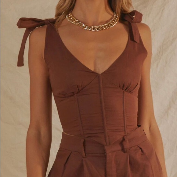 Peppermayo Parisian Life Linen Bustier Crop - Choc Brown - Picture 4 of 4